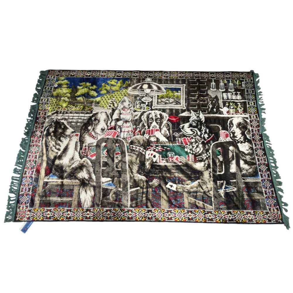 Vintage Swan Velveteen Tapestry Throw Blanket‎ – Dogs Playing Poker – 54 x 38